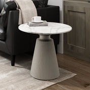 Leda Side Table - White Faux Marble and Medium Gray Base