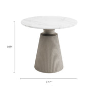 Leda Side Table - Faux White Marble Top with Gray Base - 17.7"D x 18.9"H