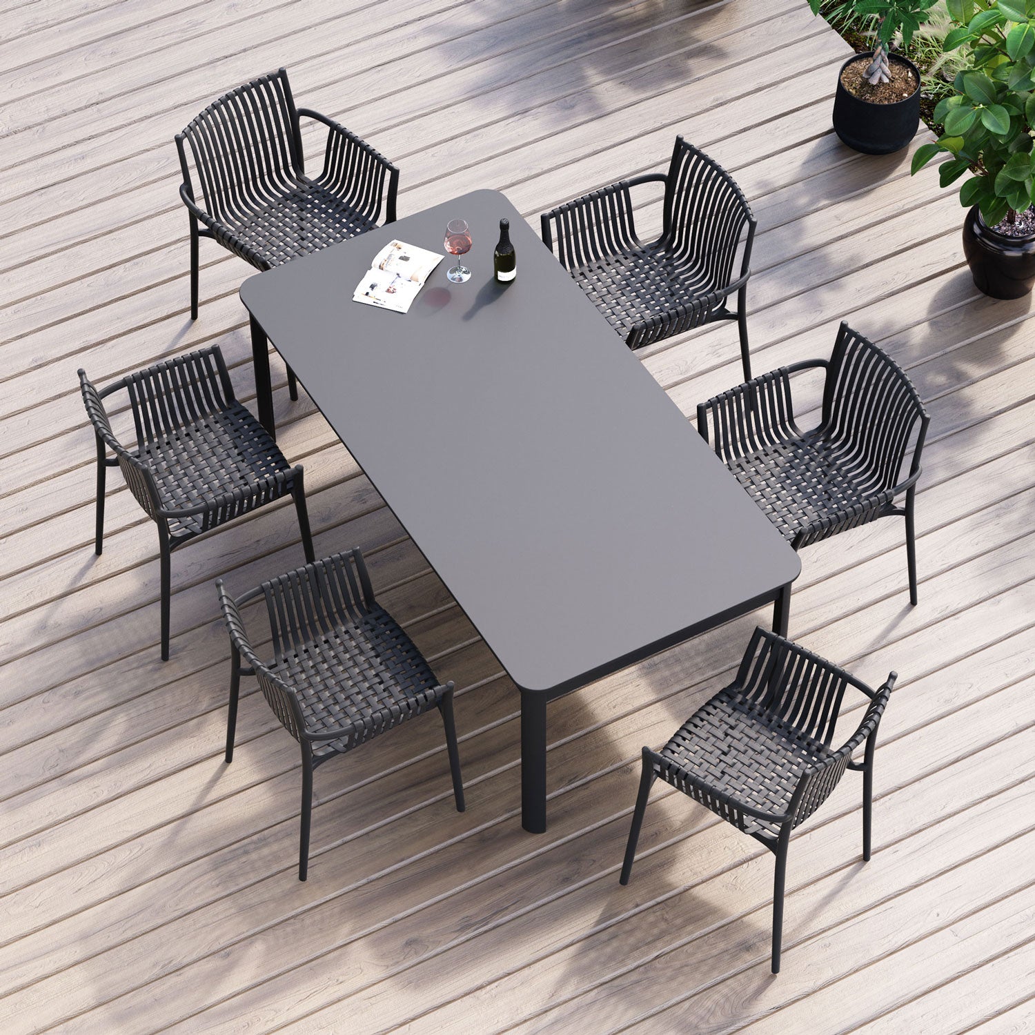 Weave Stackable Chair - Black, Indoor/Outdoor