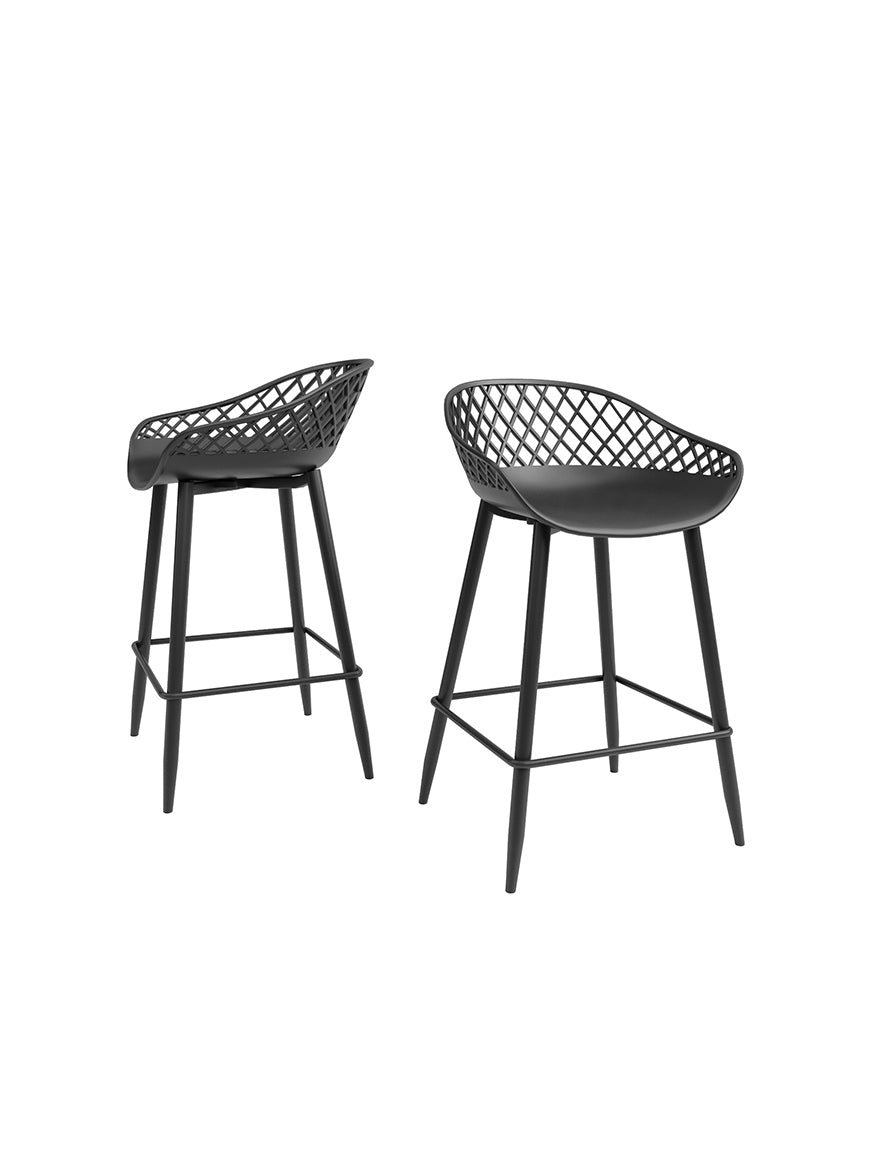 Kurv Indoor and Outdoor Counter Stool Black with black legs Set of 2