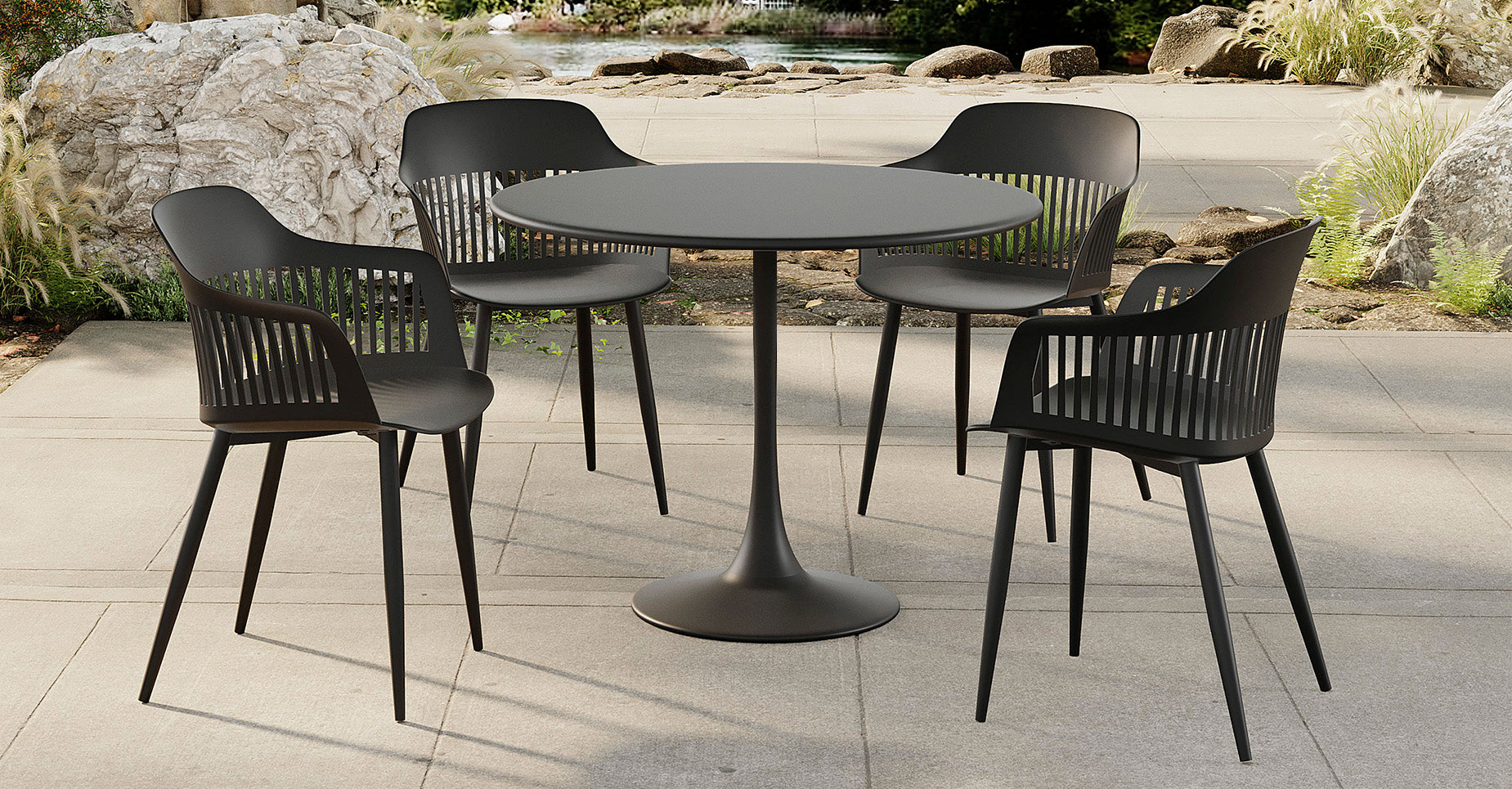 Kurv® Dining Table - All Steel - Black, Indoor/Outdoor