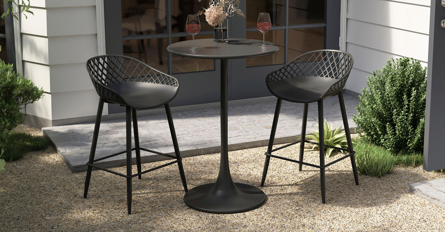 Kurv® Counter Height Table - All Steel - Black, Indoor/Outdoor