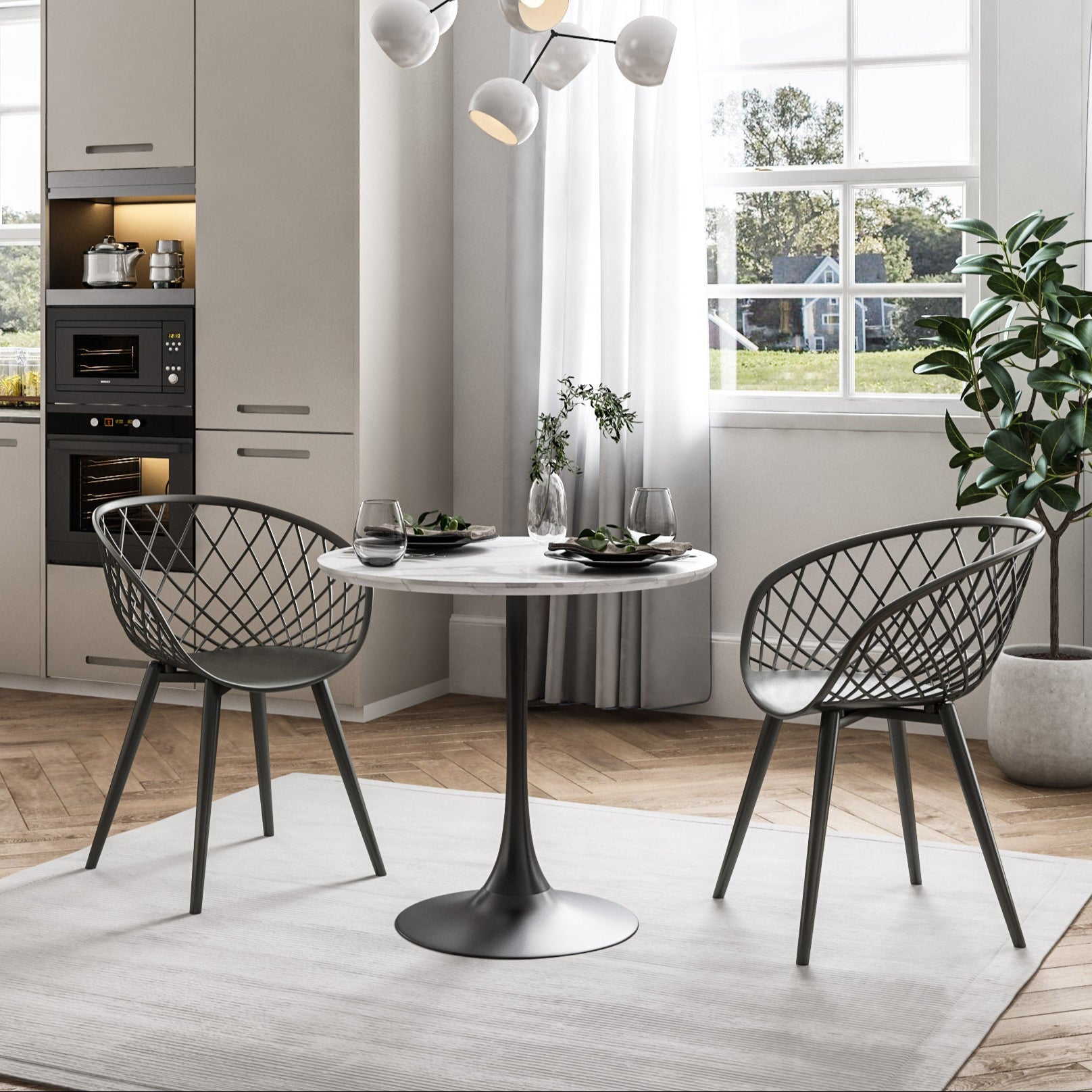 Kurv® Cafe Table for Indoors – 31.5”D x 29.5”H – Faux Marble Top – Black Base