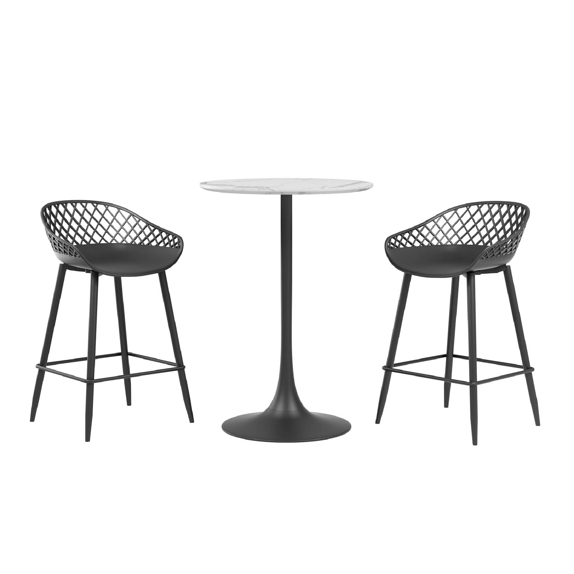 Kurv® 24 in. Round Cafe Counter Set - Black with Black Counter Stools - (3-piece)