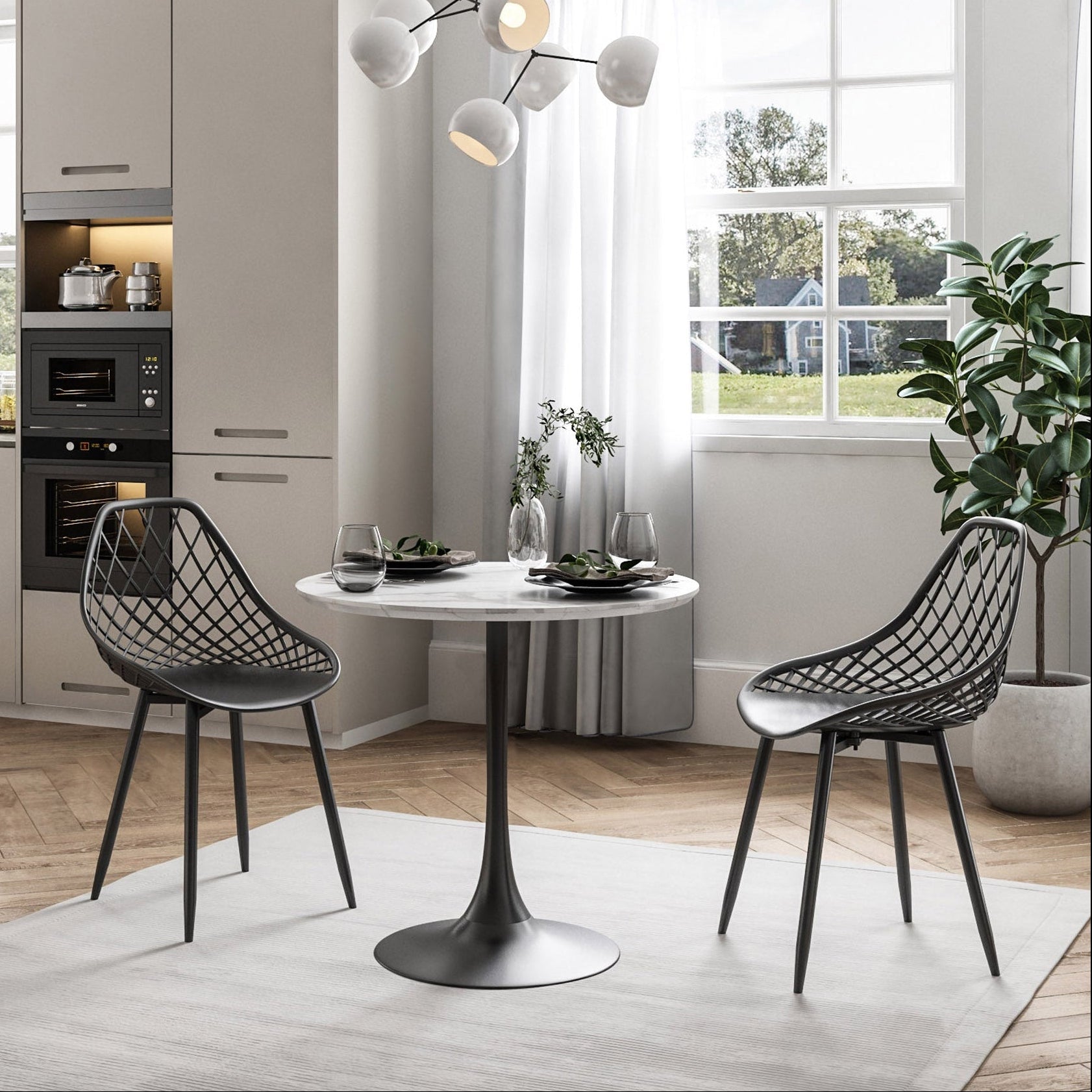 Kurv® 31.5 in. Round Cafe Dining Set - Black with Black Dining Chairs - (3-piece)