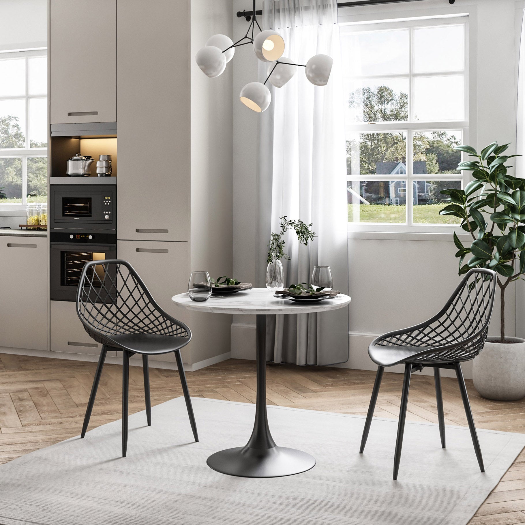 Kurv™ Indoor Outdoor Dining Chair - Black with black legs - Set of 2