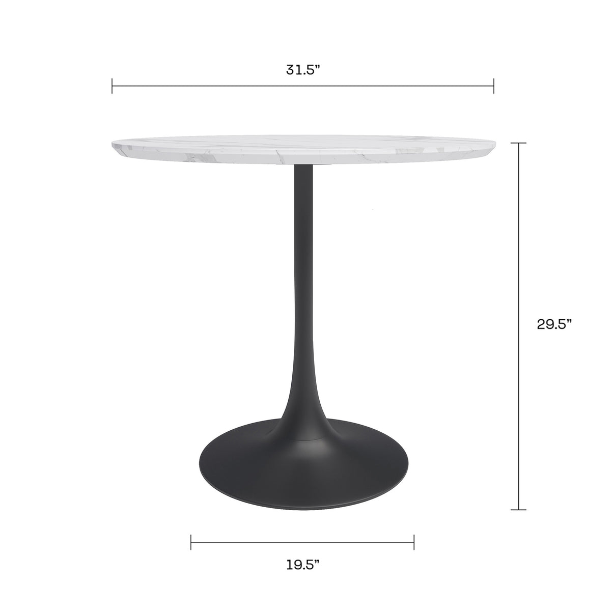 Kurv™ Series Café Table 31.5”D x 29.5”H –  Faux Marble Top – Black Base