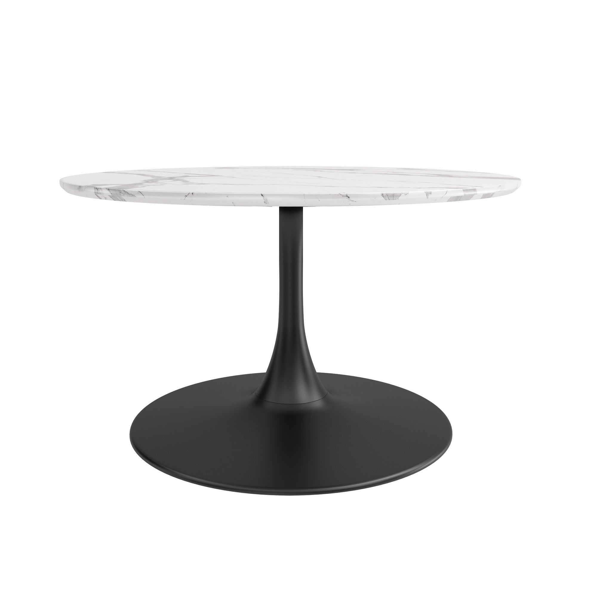 Kurv™ Series Coffee Table 31.5"- White Faux Marble Top and Steel Pedestal Base
