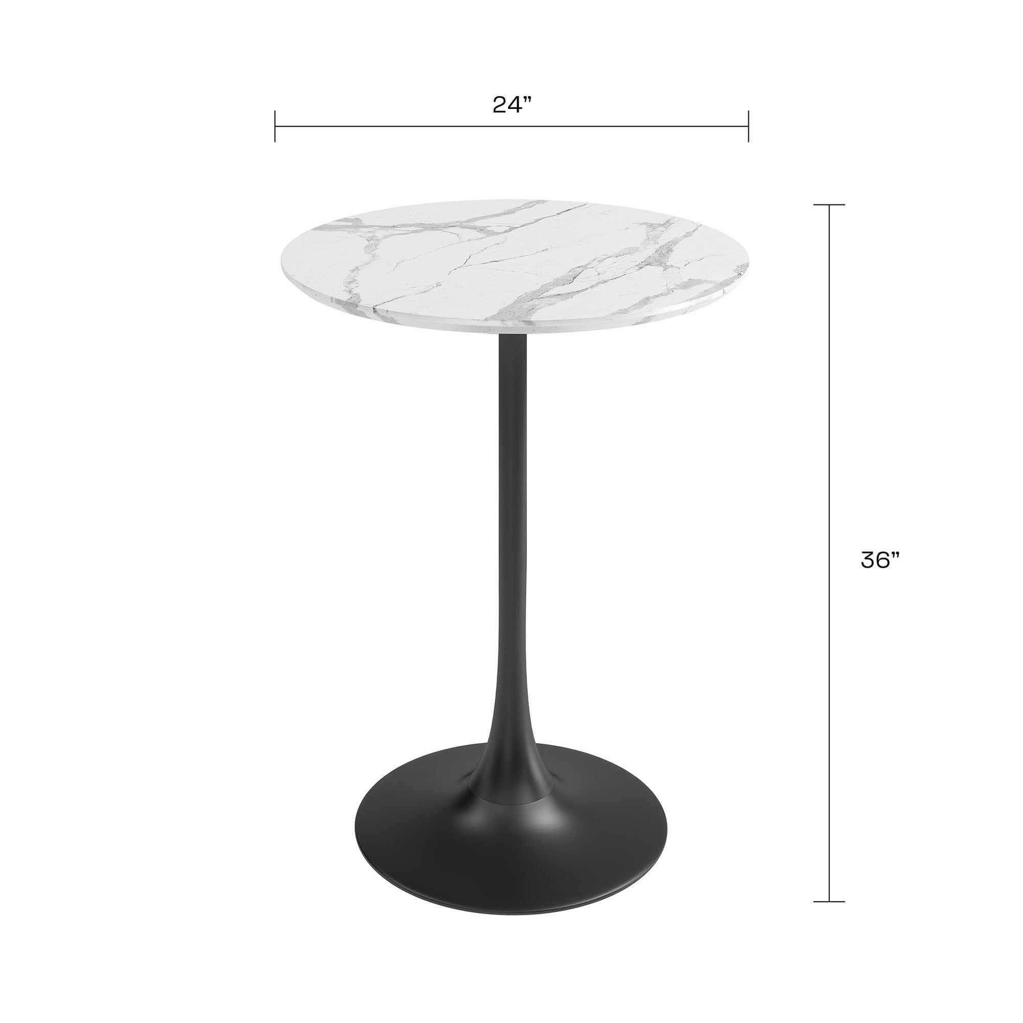 Kurv™ Series Counter Cafe Table 24"D x 36"H – Faux Marble Top – Black Base