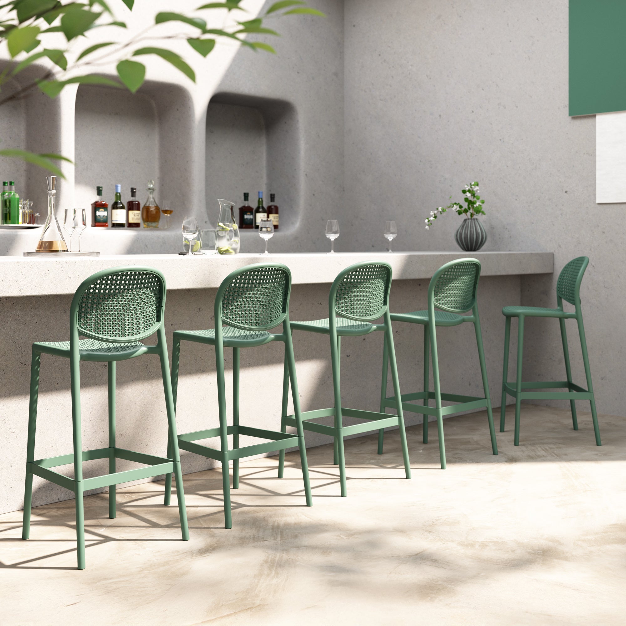 Joss Bar Stool - Aloe Green, Indoor/Outdoor - Set of 4