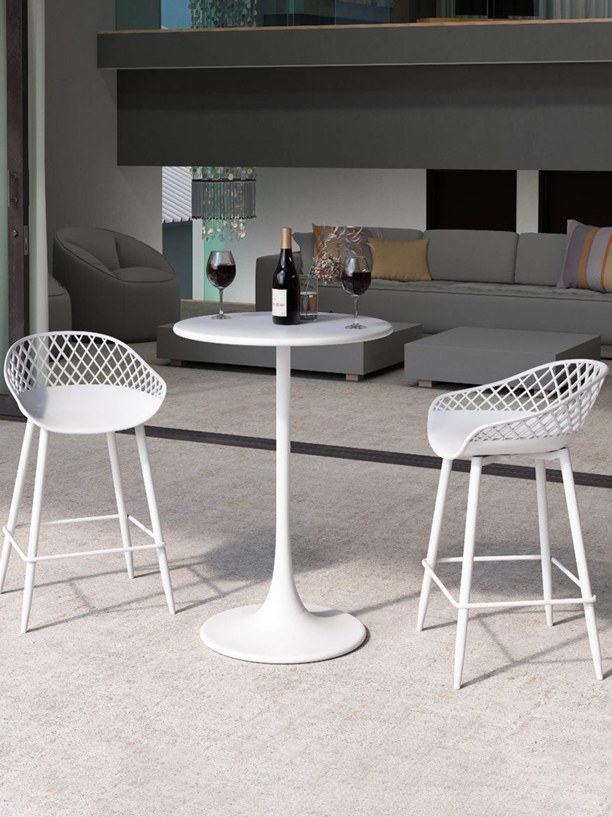 Kurv™ Indoor and Outdoor Counter Stool - White with White Legs - Set of 2