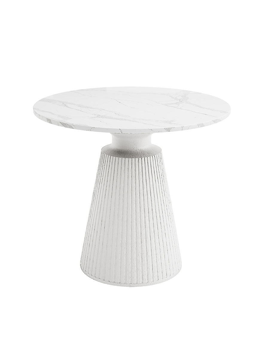 Leda Side Table - Faux White Marble Top with White Base - 17.7"D x 18.9"H