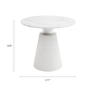 Leda Side Table - Faux White Marble Top with White Base - 17.7"D x 18.9"H