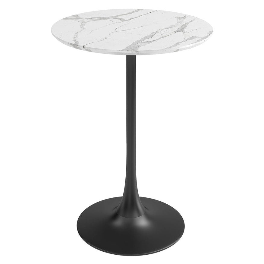 Kurv® Counter Height Table - White Faux Marble and Black Base