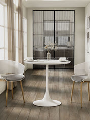 Kurv™ Series Café Table 31.5”D x 29.5”H –  White Top – White Base