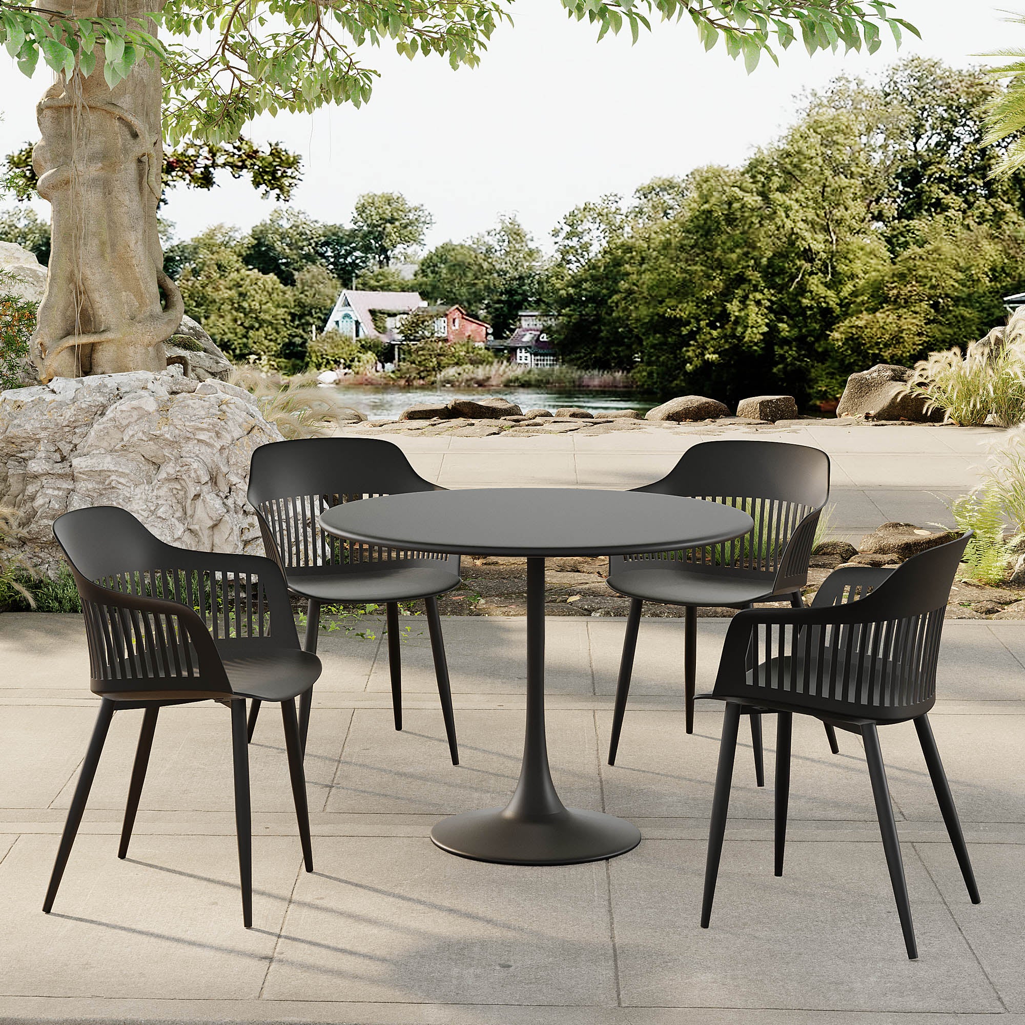 Kurv™ All Steel Bistro Table for Indoors or Outdoors - 39”D x 30”H – Black