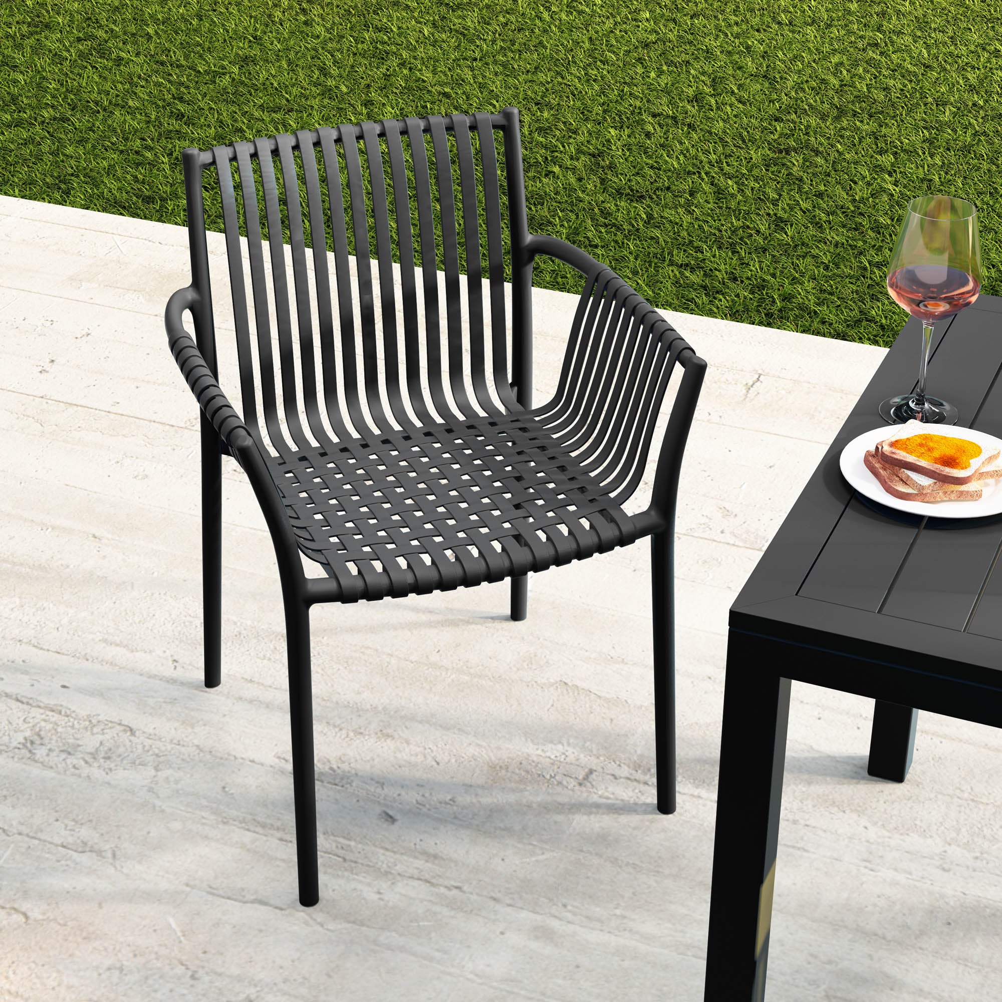 Weave Stackable Chair - Black, Indoor/Outdoor