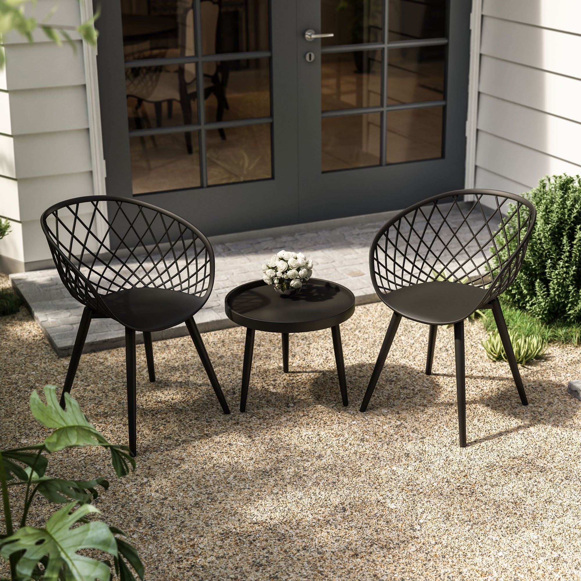 Kurv™ Series Chat Table - Indoor and Outdoor - Black with Black Legs