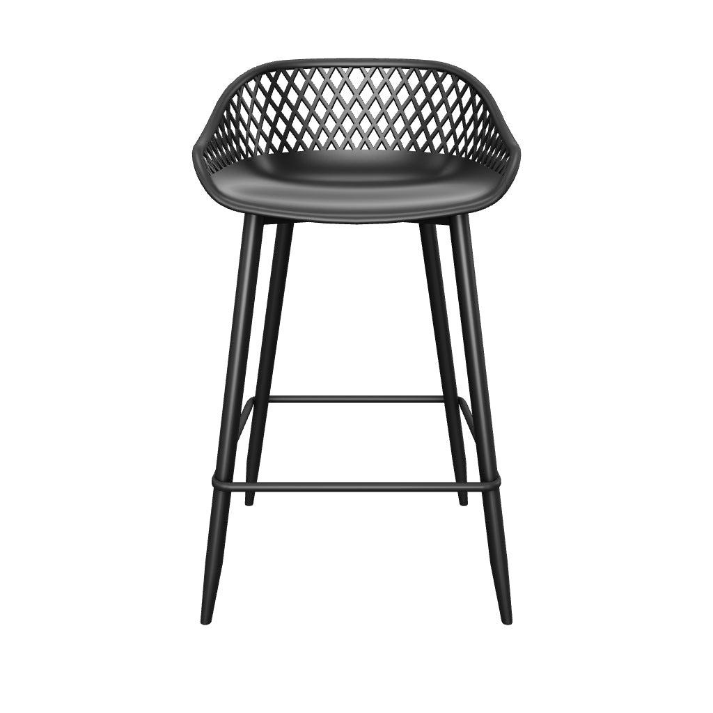 Kurv™ Indoor and Outdoor Counter Stool - Black with black legs - Set of 2