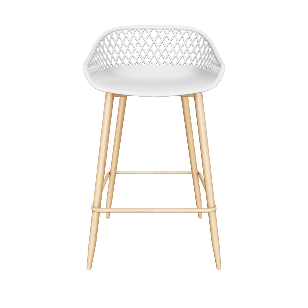 Kurv™ Indoor and Outdoor Counter Stool - White with Natural Legs - Set of 2