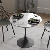 Kurv™ Series Café Table 31.5”D x 29.5”H –  Faux Marble Top – Black Base