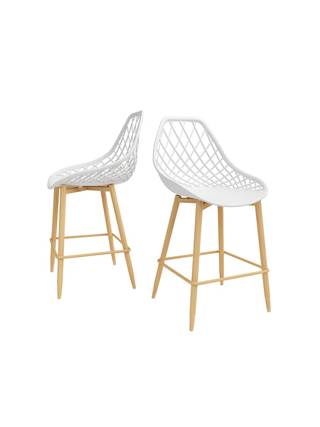 Kurv™ Indoor and Outdoor Counter Chair - White with Natural Legs